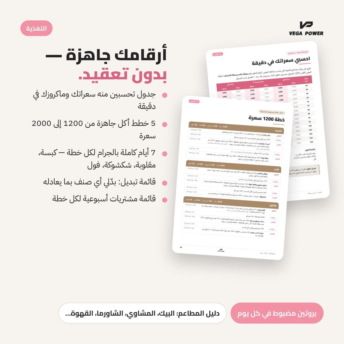 قسم التغذية وخطط الأكل الجاهزة